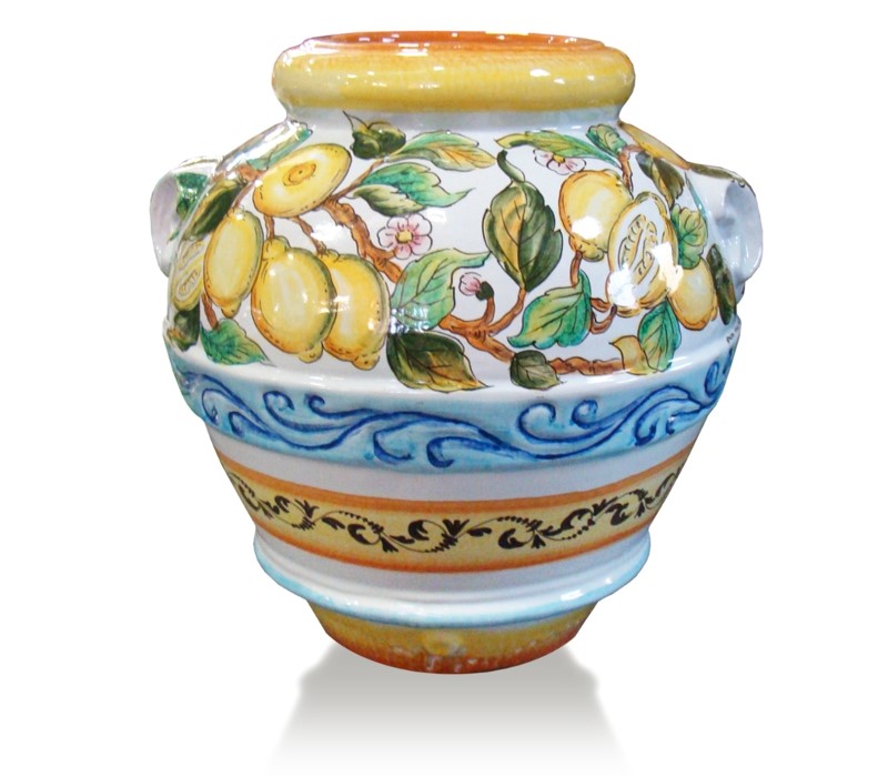 Vaso decoro Limoni Orcio in terracotta decorata Ceramiche Ficola Outlet